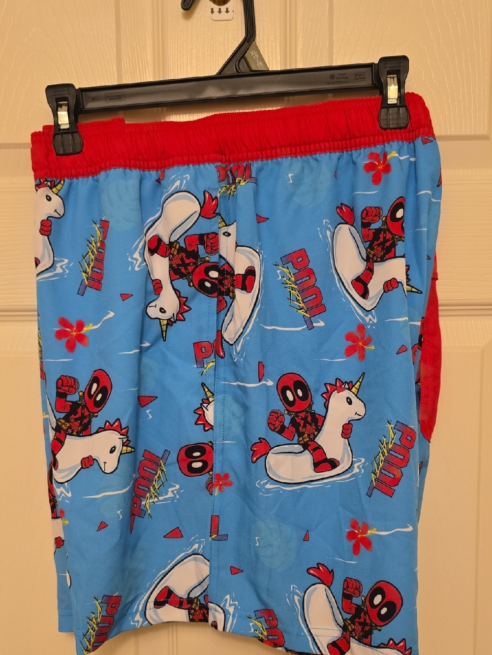 Mens Blue And Pink Deadpool Unicorn Swim Shorts